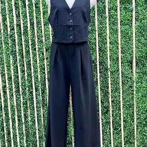 Black Women's Pant and Vest Set